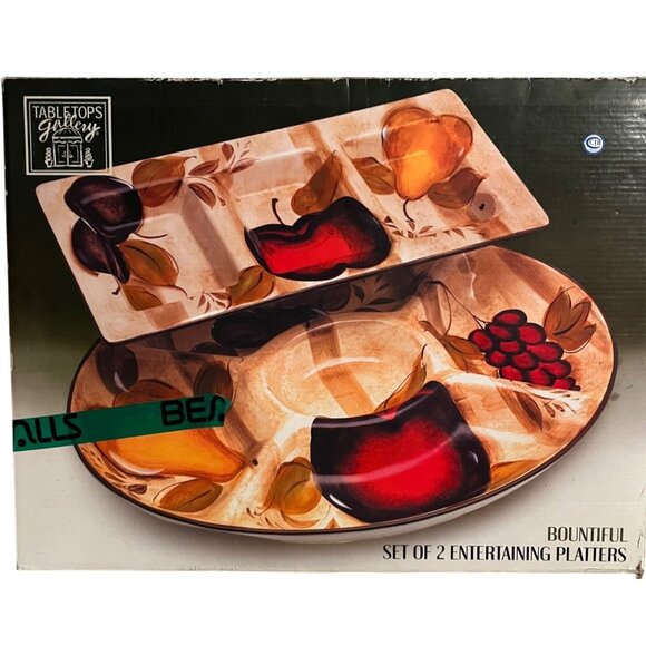 Tabletops Gallery Bountiful Entertaining Platters NEW Set Of 2 Rectangular, Oval - Picture 1 of 5